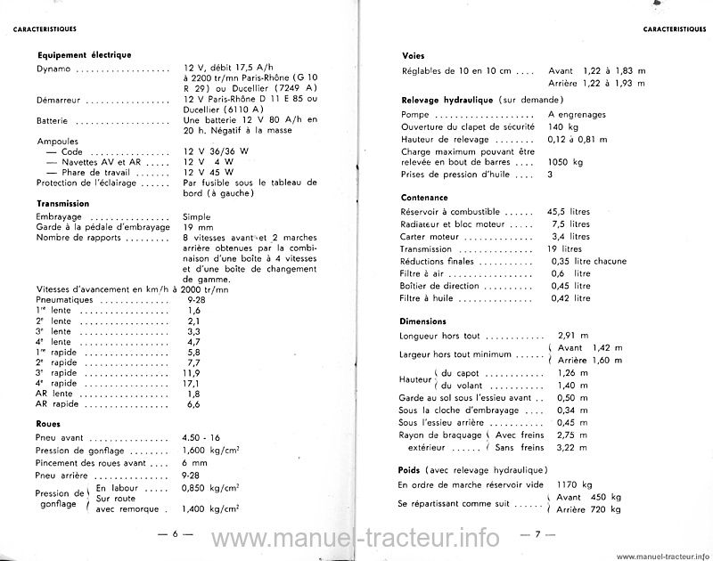 Extrait de la notice technique - Notice entretien tracteur Massey Ferguson MF 20-25 spécial