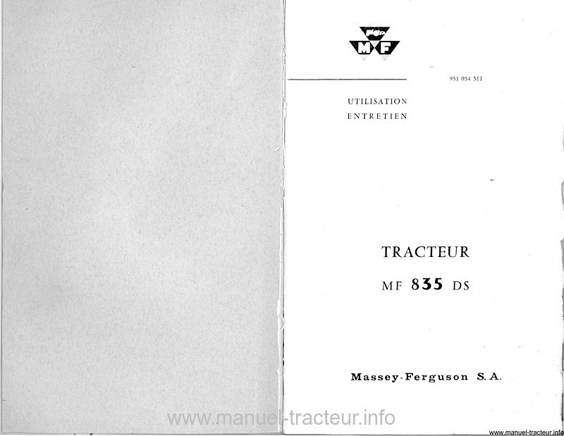 Page 1 du sommaire - Notice d'entretien pour le tracteur Massey Ferguson 835 DS