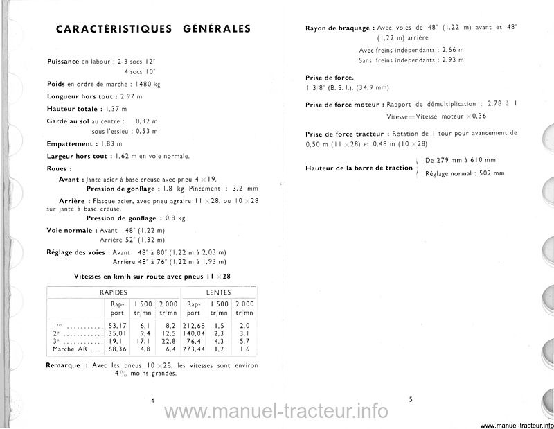Extrait de la notice technique - Notice d'entretien pour le tracteur Massey Ferguson 835 DS