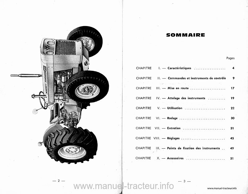 Page 2 du manuel d'atelier - Livret d'entretien tracteur Massey Ferguson MF 205