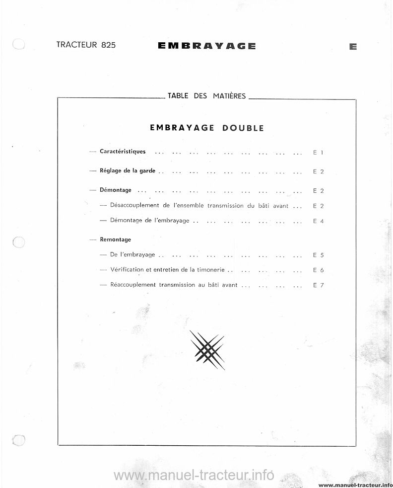 Page 1 du sommaire - Manuel atelier Massey Ferguson MF 825