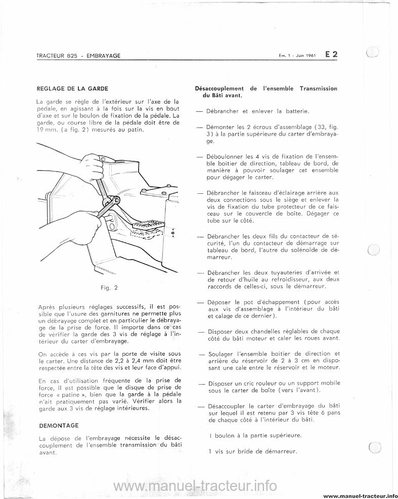 Extrait de la notice technique - Manuel atelier Massey Ferguson MF 825