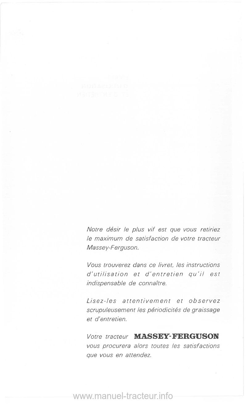 Extrait du guide de réparation - Livret d'utilisation et d'entretien tracteur Massey Ferguson MF 175-S