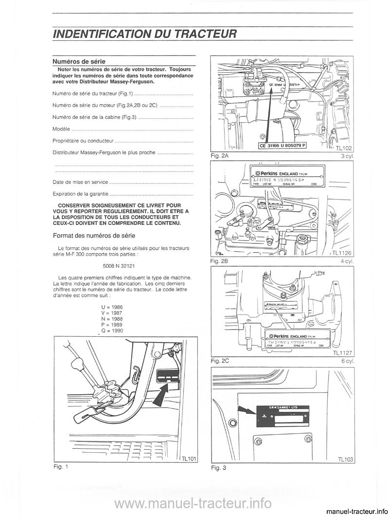 Extrait de la notice technique - Livret d'entretien tracteur Massey Ferguson 340 350 360 362 365 375 383 390 390T 398 399