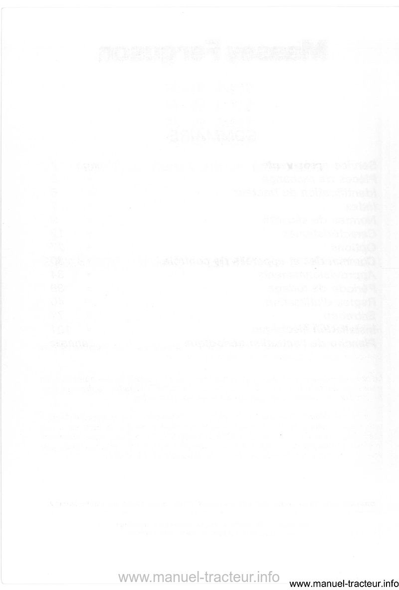 Page 2 du manuel d'atelier - Livret d'utilisation et d'entretien pour les Massey Ferguson MF 154, 174, 184 et 194 S-F