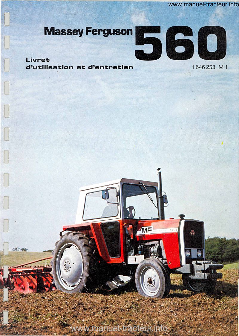 Première page de la revue technique - Livret d'utilisation et d'entretien tracteur Massey Ferguson 560