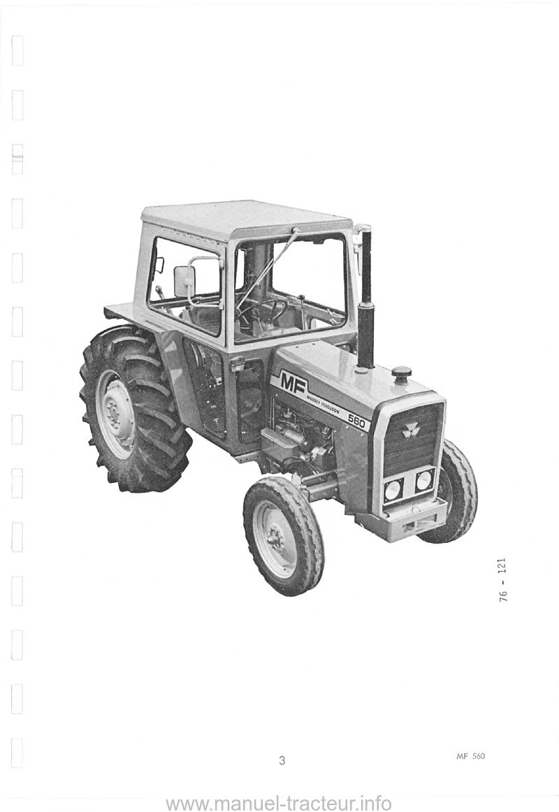 Extrait de la notice technique - Livret d'utilisation et d'entretien tracteur Massey Ferguson 560