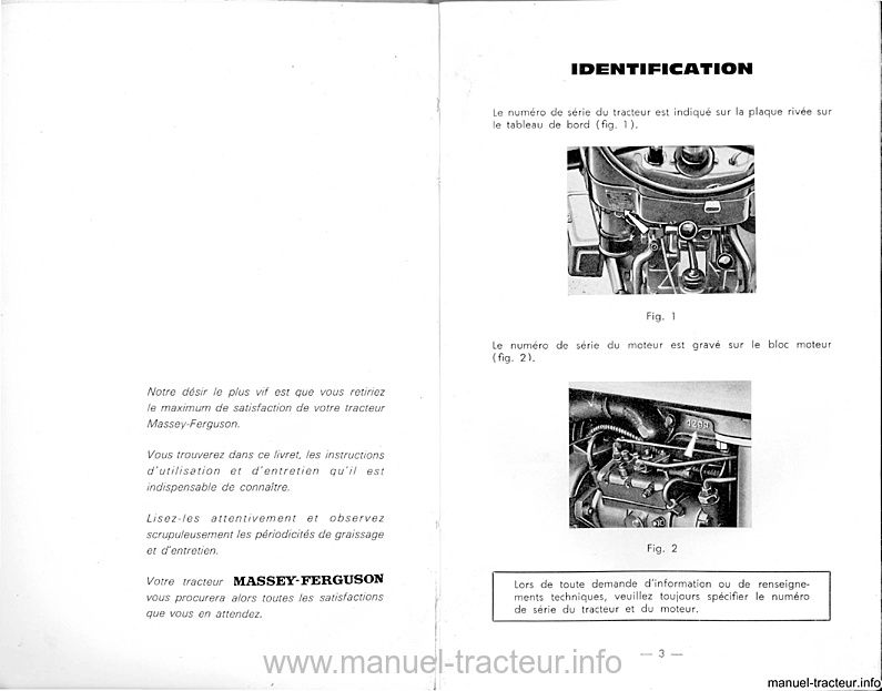 Page 2 du manuel d'atelier - Livret d'utilisation et d'entretien tracteur Massey Ferguson MF 140