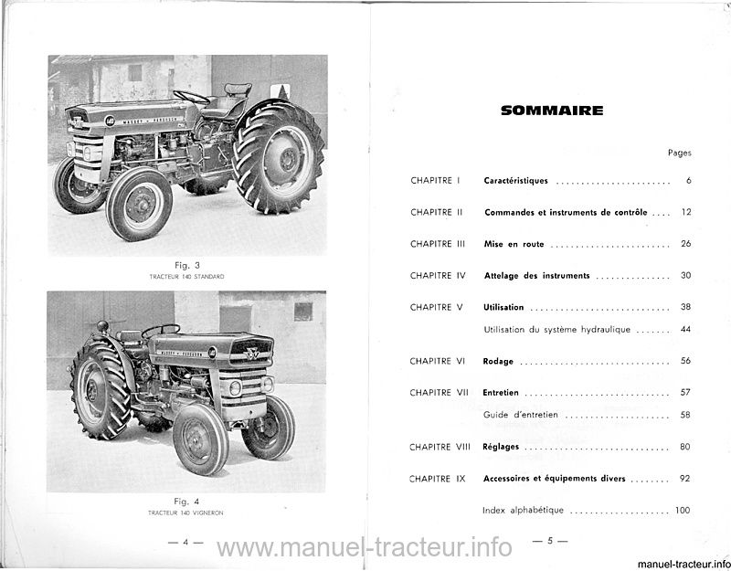 Extrait du guide de réparation - Livret d'utilisation et d'entretien tracteur Massey Ferguson MF 140