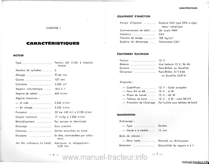 Extrait de la notice technique - Livret d'utilisation et d'entretien tracteur Massey Ferguson MF 140