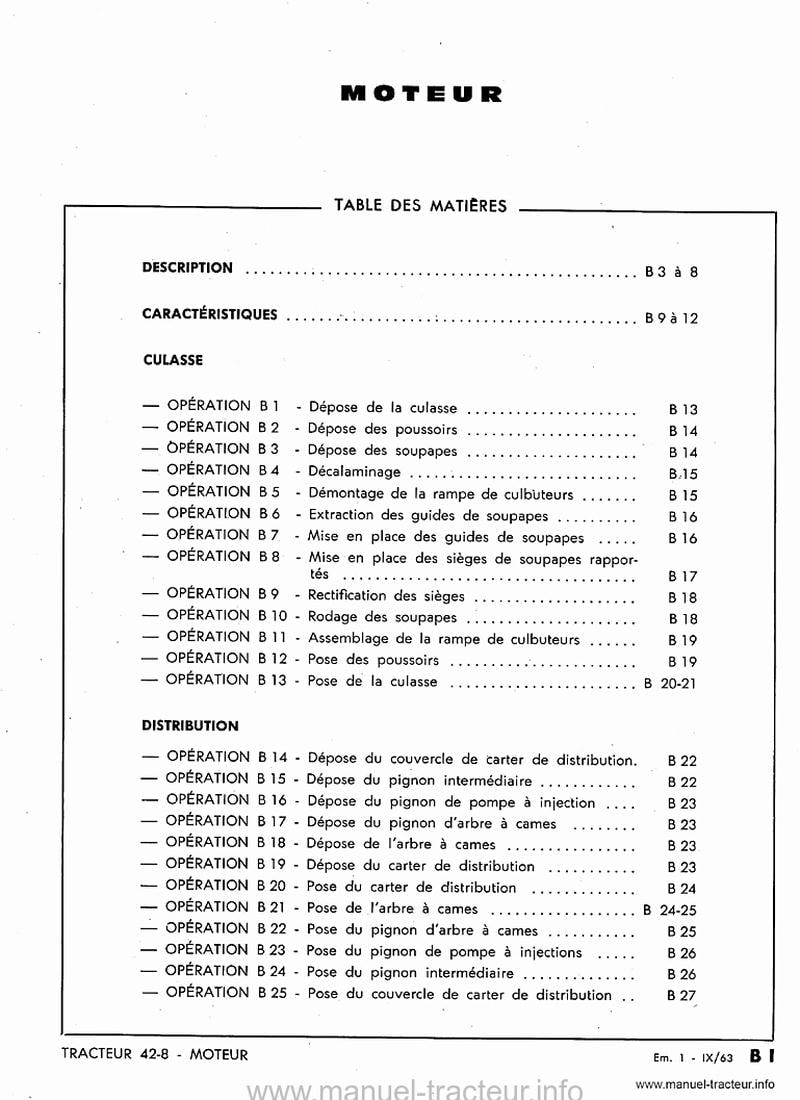 Extrait du guide de réparation - Manuel d'atelier tracteur Massey Ferguson MF 42.8