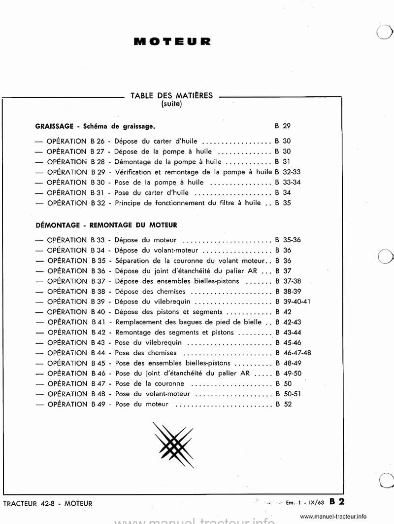 Extrait de la notice technique - Manuel d'atelier tracteur Massey Ferguson MF 42.8