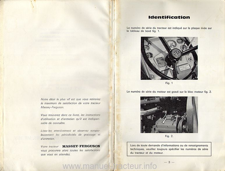 Page 2 du manuel d'atelier - Livret d'utilisation et d'entretien tracteur Massey Ferguson MF 165 Mark III