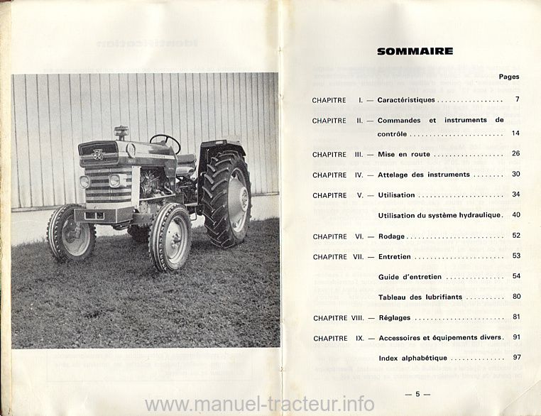 Extrait du guide de réparation - Livret d'utilisation et d'entretien tracteur Massey Ferguson MF 165 Mark III