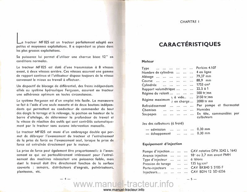 Extrait du guide de réparation - Notice d'entretien pour le tracteur Massey Ferguson 825 - Standard et étroit