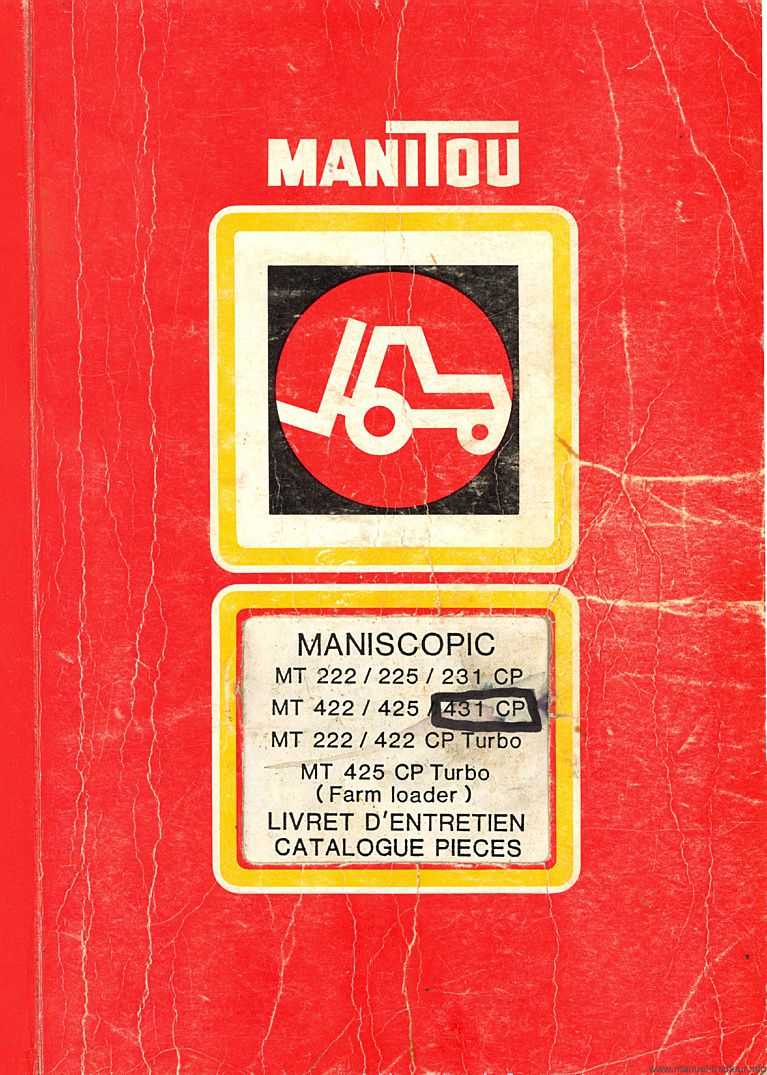 Première page de la revue technique - Livret d'entretien et catalogue de pièces détachées Maniscopic