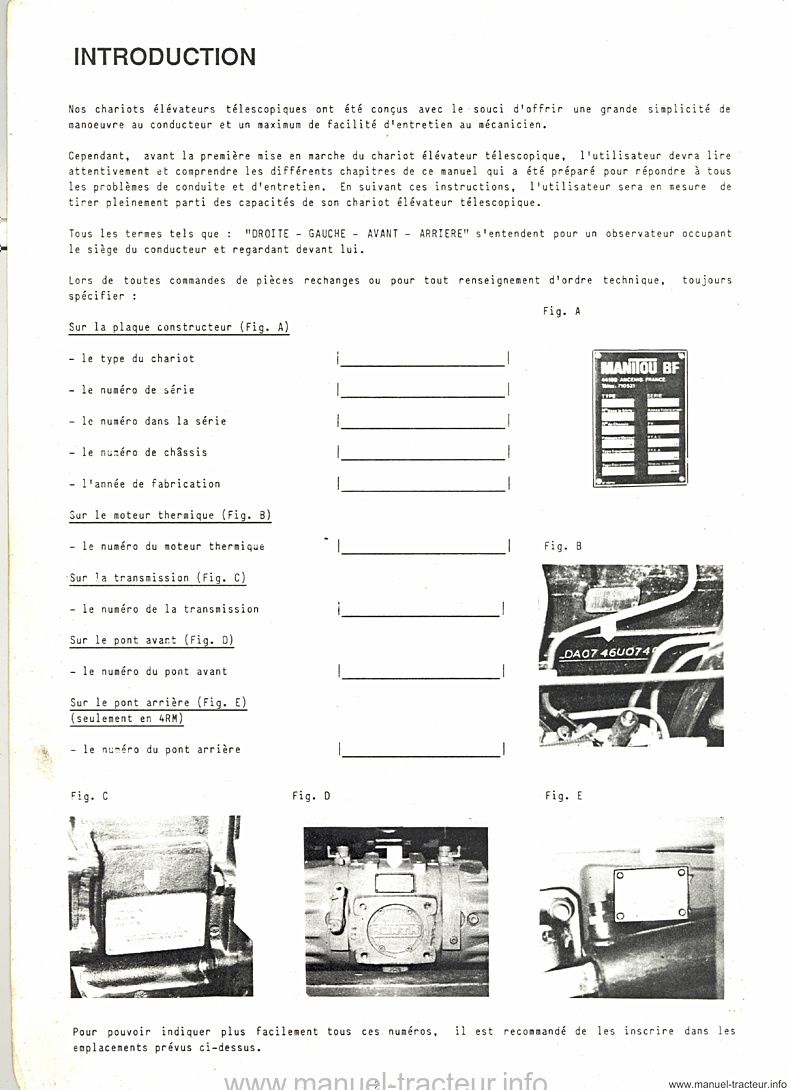 Extrait de la notice technique - Livret d'entretien et catalogue de pièces détachées Maniscopic