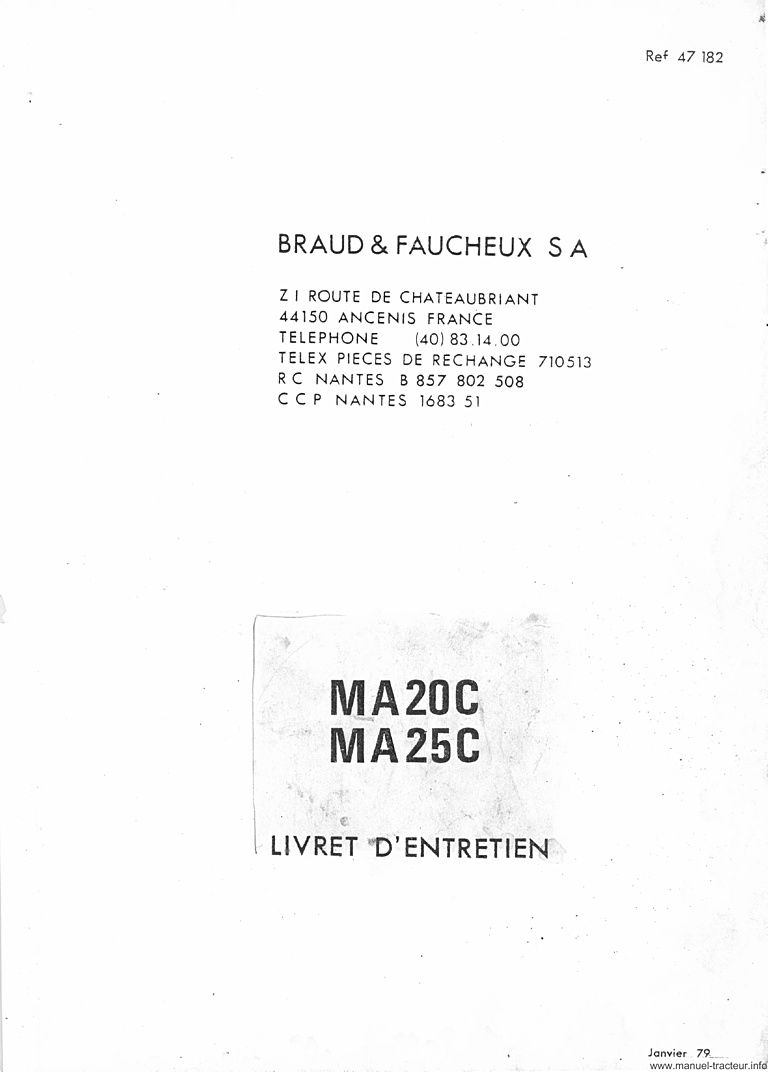Page 1 du sommaire - Livret entretien Manitou MA 20 25 C