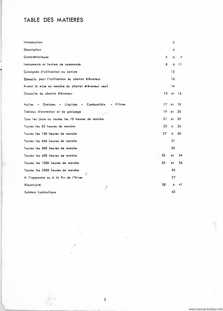 Page 2 du manuel d'atelier - Livret entretien Manitou MA 20 25 C
