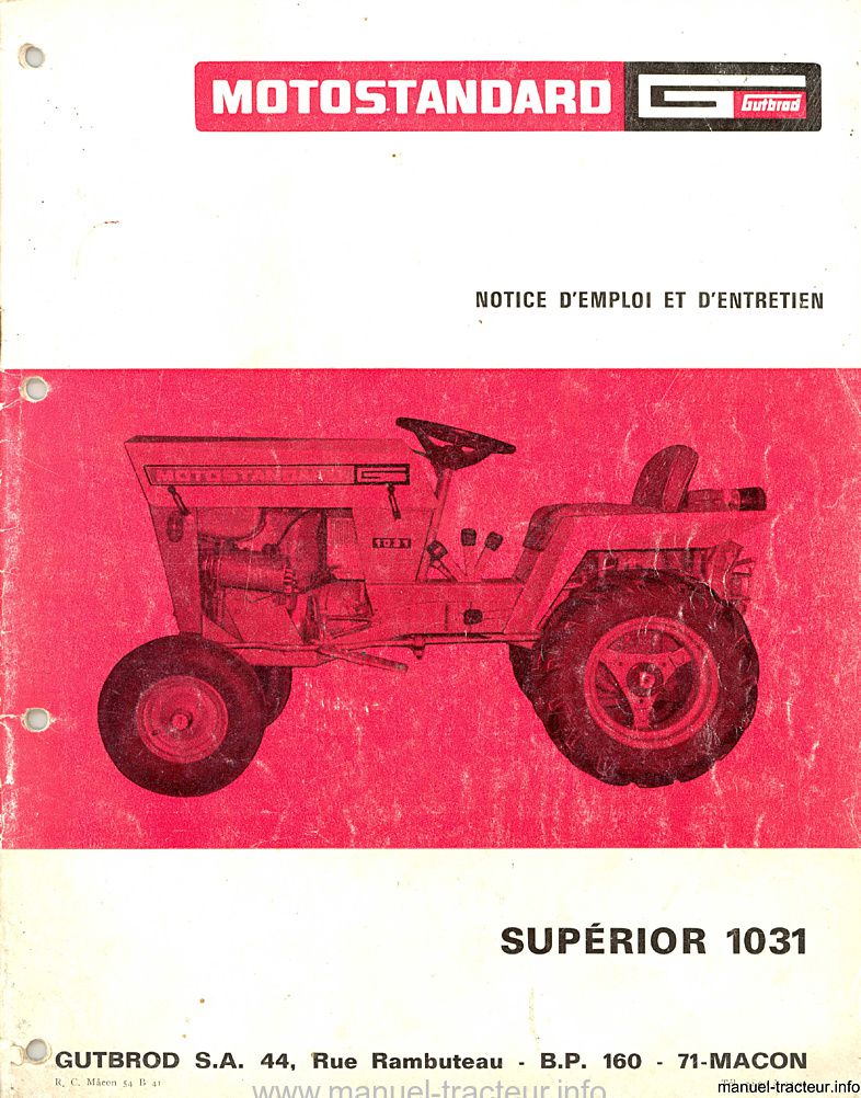 Première page de la revue technique - Notice d'emploi et d'entretien Motostandard Supérior 1031