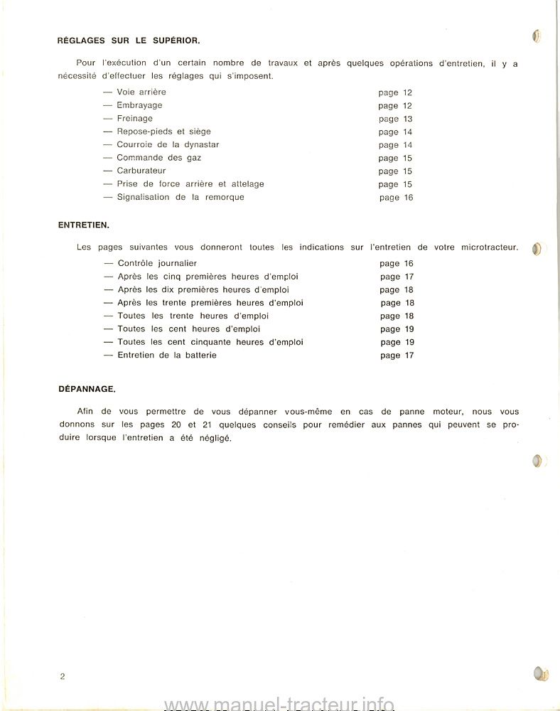 Extrait du guide de réparation - Notice d'emploi et d'entretien Motostandard Supérior 1031