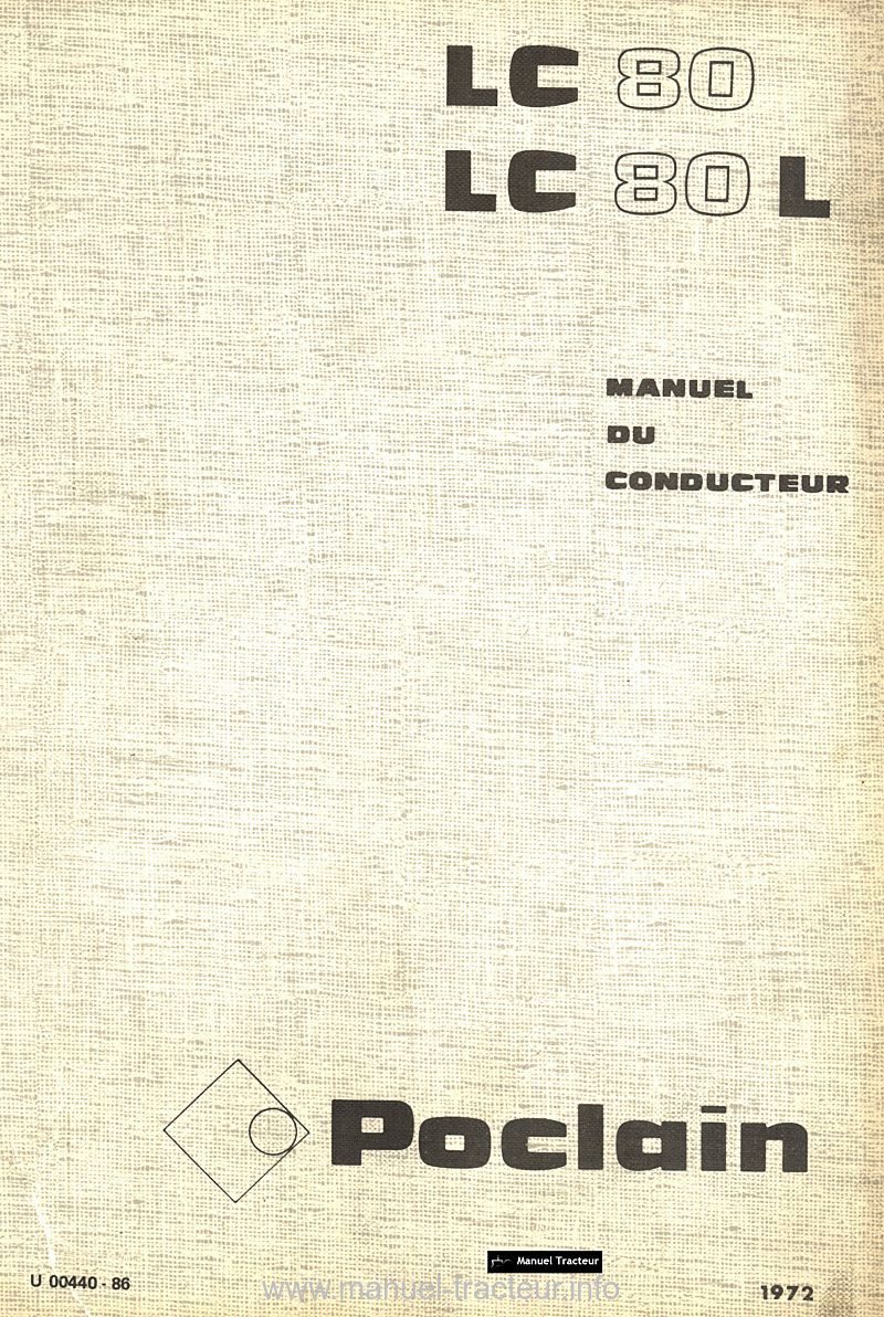 Première page du Manuel conducteur Poclain LC80L