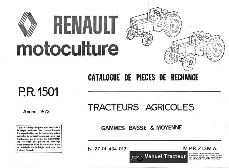 Première page de la revue technique - Catalogue de pièces détachées RENAULT 301 361 421 461 551 651 462 652