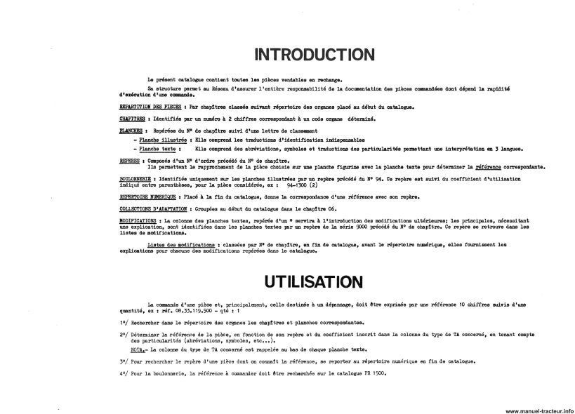 Page 1 du sommaire - Catalogue de pièces détachées RENAULT 301 361 421 461 551 651 462 652