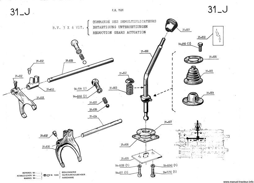 Extrait du guide de réparation - Catalogue de pièces détachées RENAULT 301 361 421 461 551 651 462 652