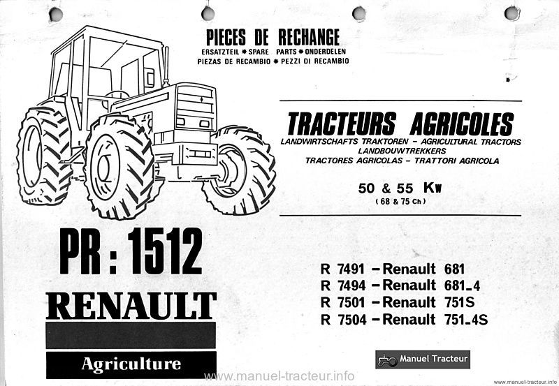 Première page de la revue technique - Catalogue de pièces de rechange moteur Renault PR 1512
