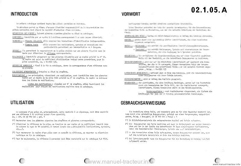 Extrait du guide de réparation - Catalogue de pièces de rechange moteur Renault PR 1512
