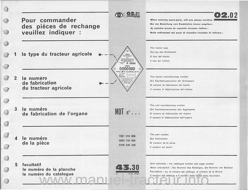 Extrait du guide de réparation - Catalogue de pièces de rechange Renault Super2D R7201 PR 856