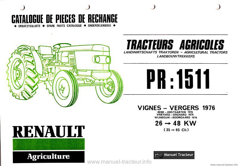 Première page de la revue technique - Catalogue de pièces de rechange Renault PR1511