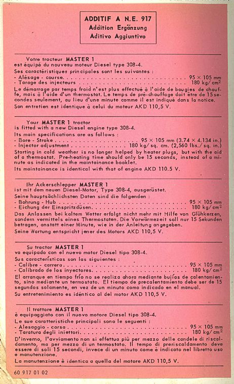 Page 1 du sommaire - Guide d'utilisation et d'entretien M.R. 77 pour les tracteurs 385