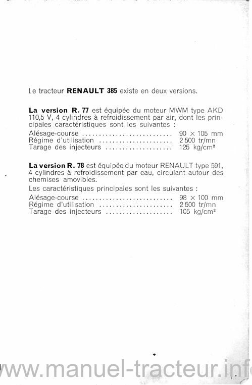 Page 2 du manuel d'atelier - Guide d'utilisation et d'entretien M.R. 77 pour les tracteurs 385