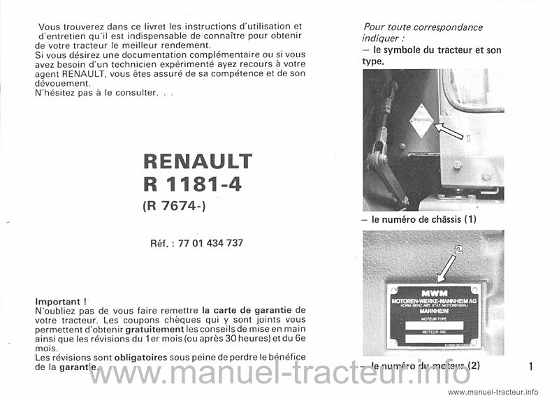 Page 1 du sommaire - Guide entretien RENAULT 1181-4