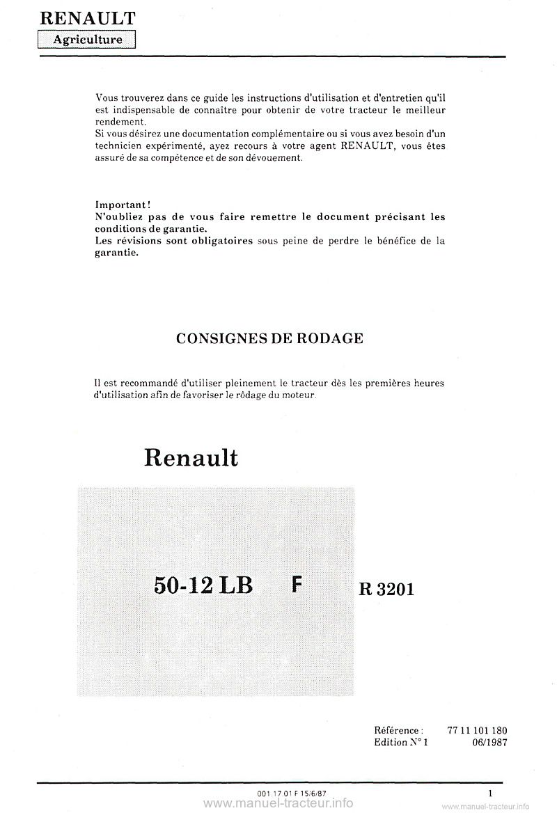 Première page du Guide entretien Renault 50-12 LB