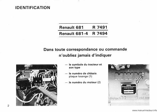 Page 2 du manuel d'atelier - Guide d'utilisation et d'entretien des tracteurs RENAULT 681 681.4