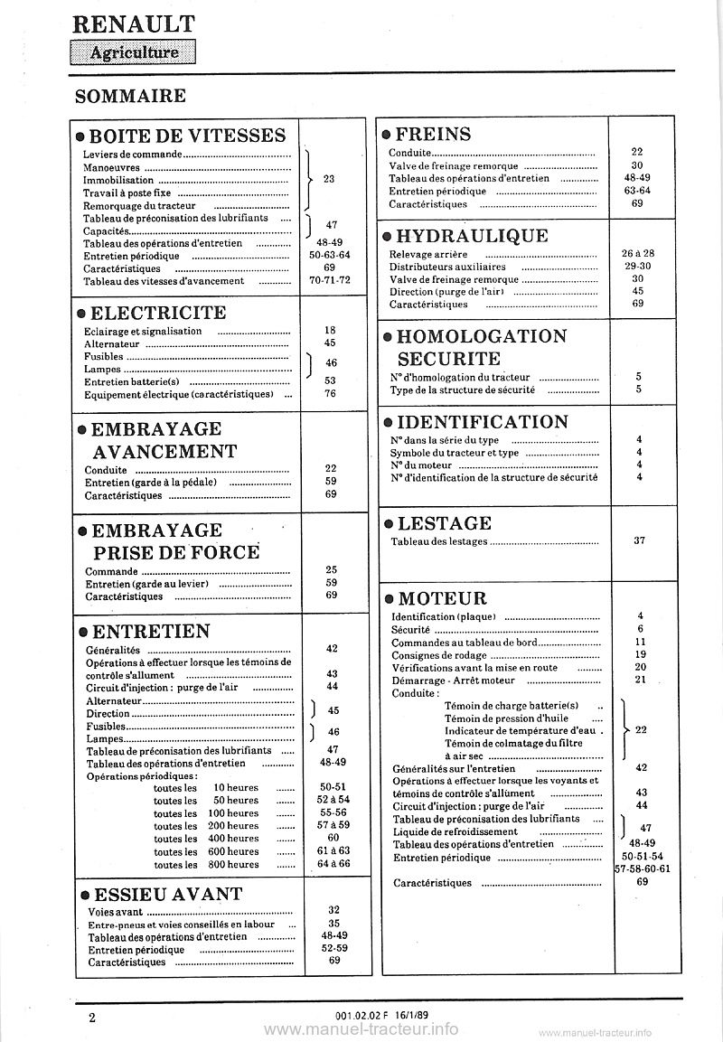 Deuxième page du Guide entretien RENAULT 85.32TX 85.34TX