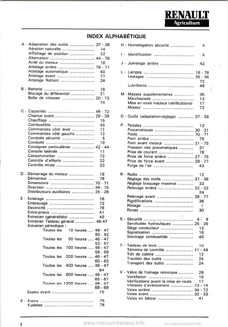 Deuxième page du Guide entretien RENAULT 95.12 95.14 RS 9512 9514