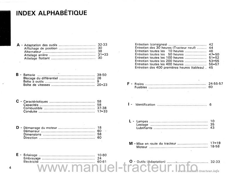 Extrait de la notice technique - Livret d'entretien et d'utilisation pour les tracteurs RENAULT 18-12 18-14 D