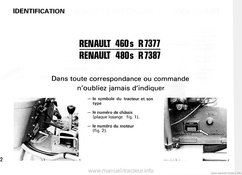 Extrait du guide de réparation - Livret d'entretien Renault 460s 480s