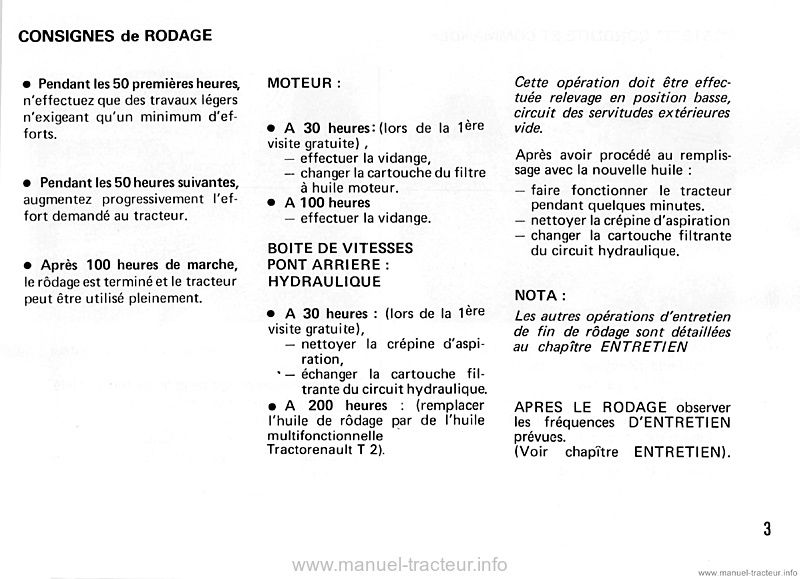 Extrait de la notice technique - Livret d'entretien Renault 460s 480s