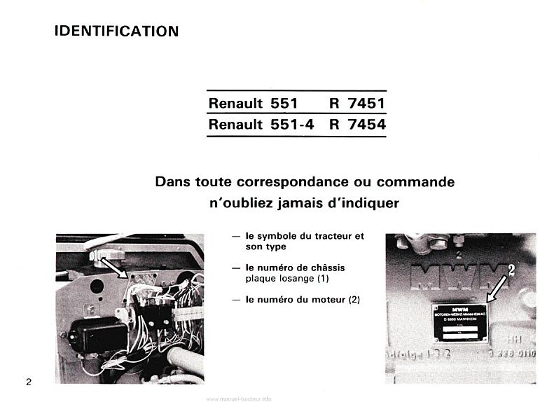 Troisième page du Guide d'utilisation et d'entretien tracteur Renault 551-4