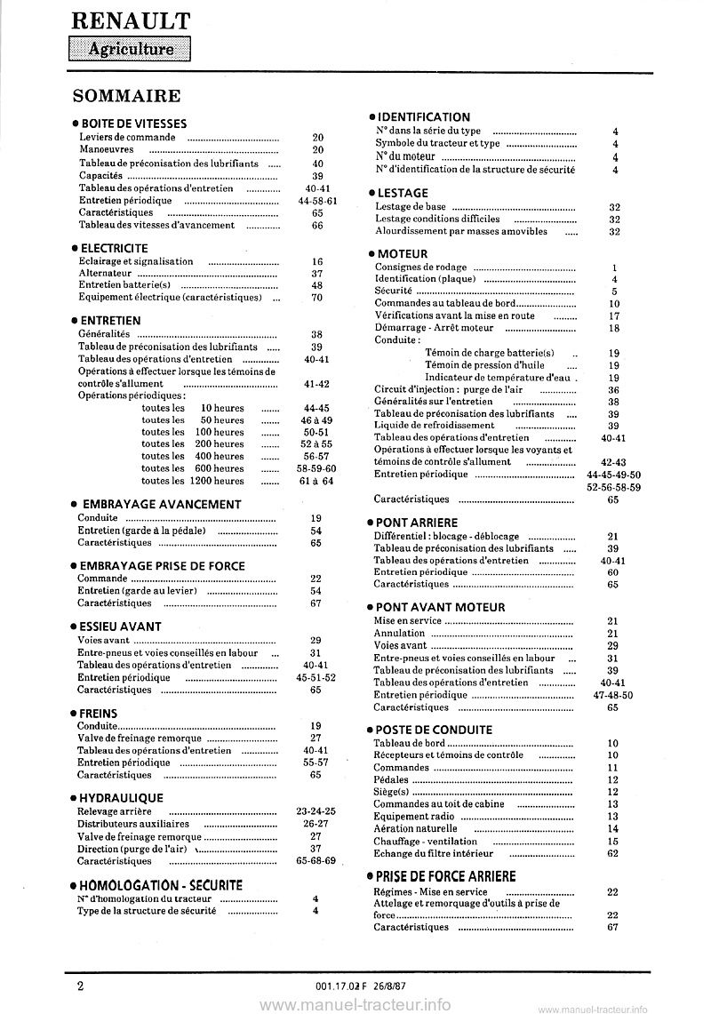 Deuxième page du Livret entretien Renault 58-12LS 58-14LS