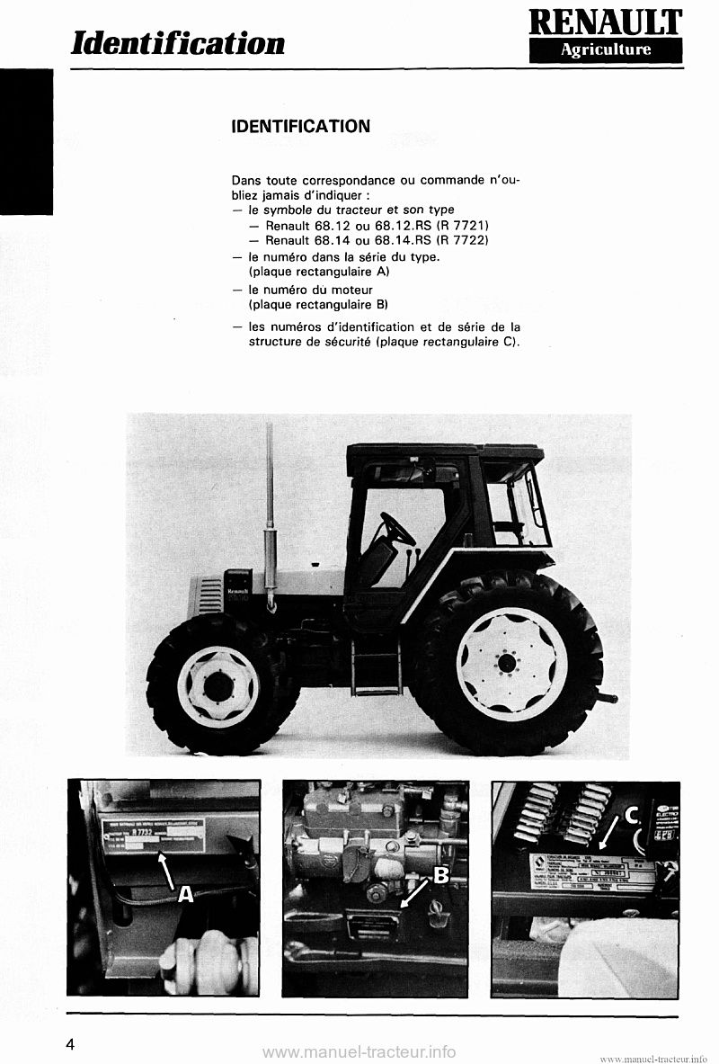Extrait de la notice technique - Livret entretien tracteur Renault 68-12 68-14 RS