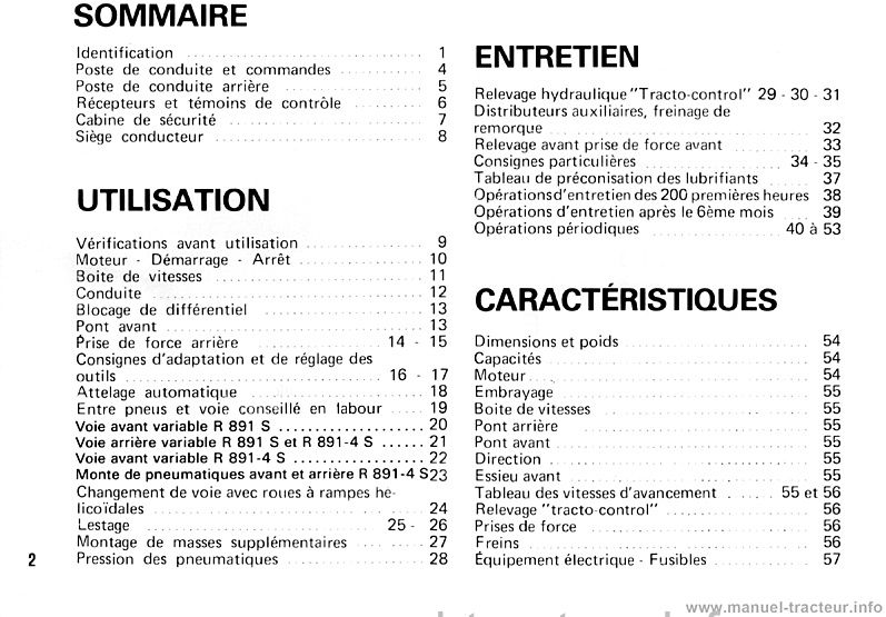 Page 2 du manuel d'atelier - Livret d'entretien Renault 891s 891.4s