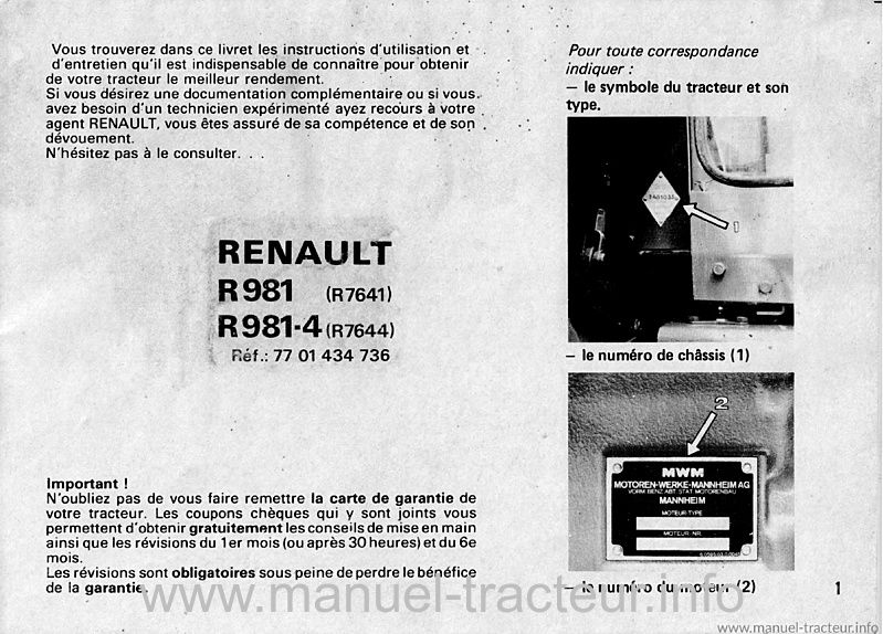 Page 1 du sommaire - Livret d'entretien Renault 981 981-4