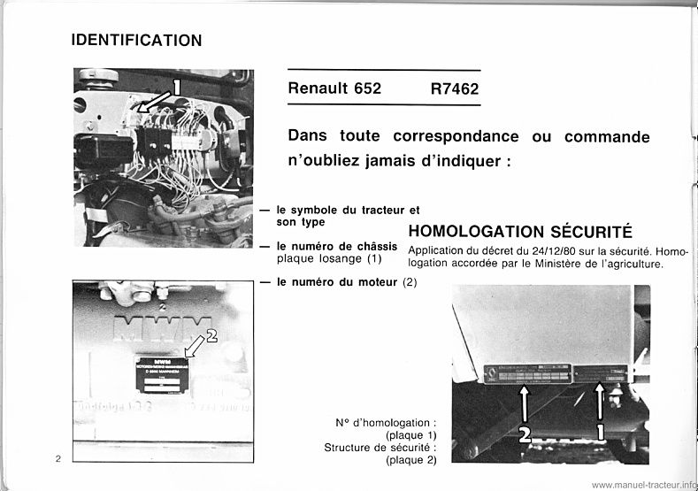 Page 2 du manuel d'atelier - Manuel d'utilisation et d'entretien pour le RENAULT 652