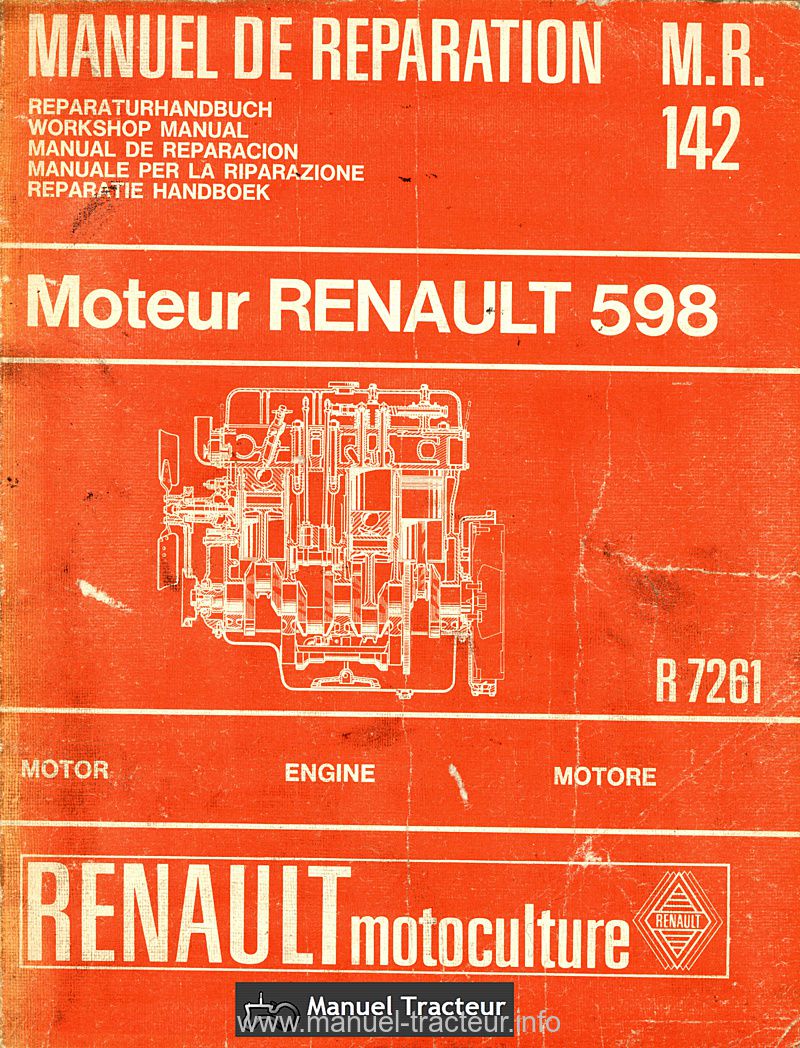 Première page de la revue technique - Manuel de réparation moteur Renault 598 (R7261)